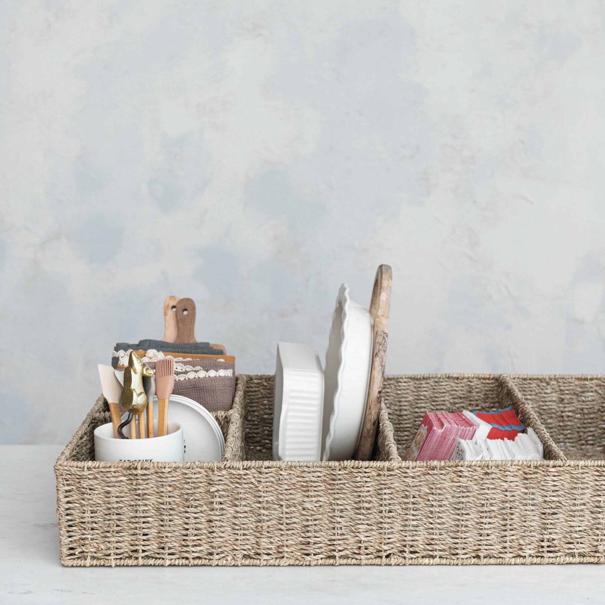 Hello Honey® 32" x 21" Natural 5-Section Handwoven Seagrass Tray